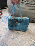 Vintage Barbara Lee Blue Beaded Purse Gold Accents Small Retro