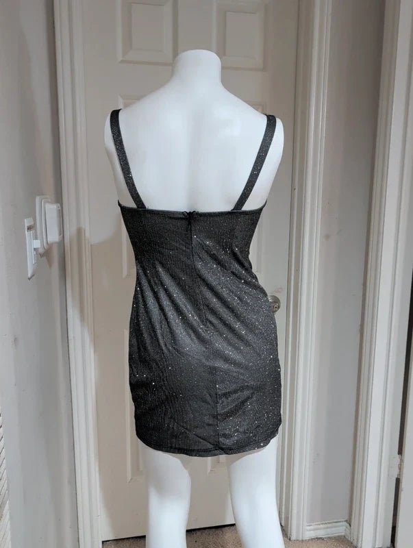 Silver & Black Tailored Stretch Mini Dress Women's Large