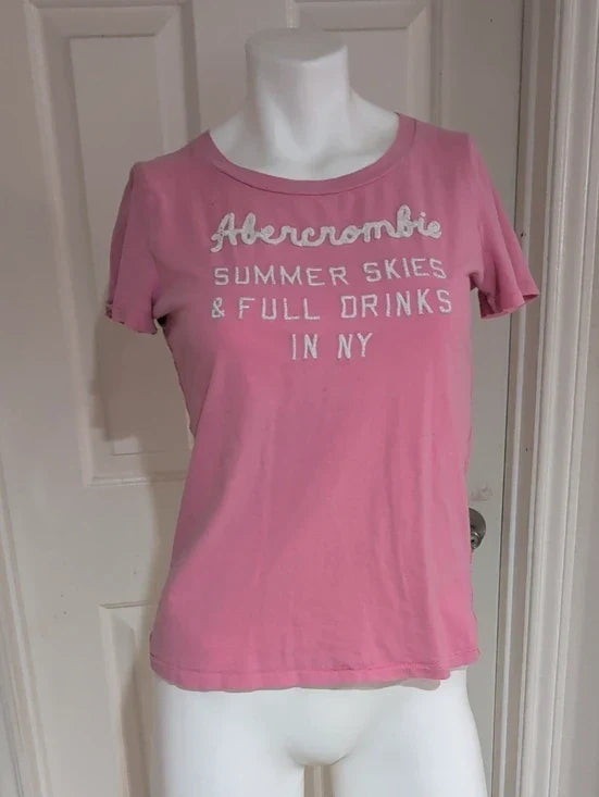 Y2K Abercrombie & Fitch Pink Graphic Short Sleeve Retro Tee Women's Large