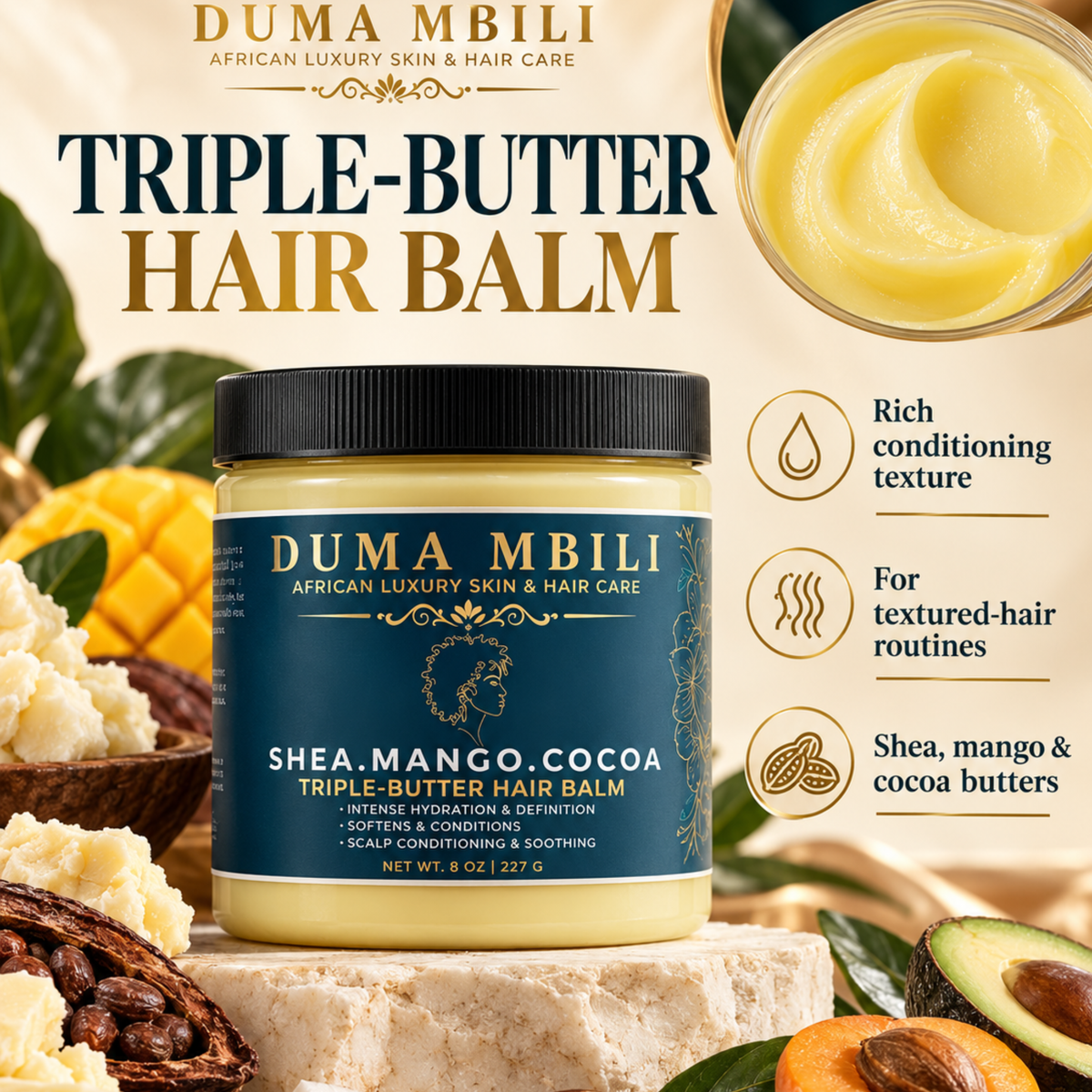 Duma Mbili Shea • Mango • Cocoa Triple-Butter Hair Balm