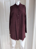 Paintcolors Frayed Hem Button-Up Tunic Mini Dress in Deep Wine Women's Large