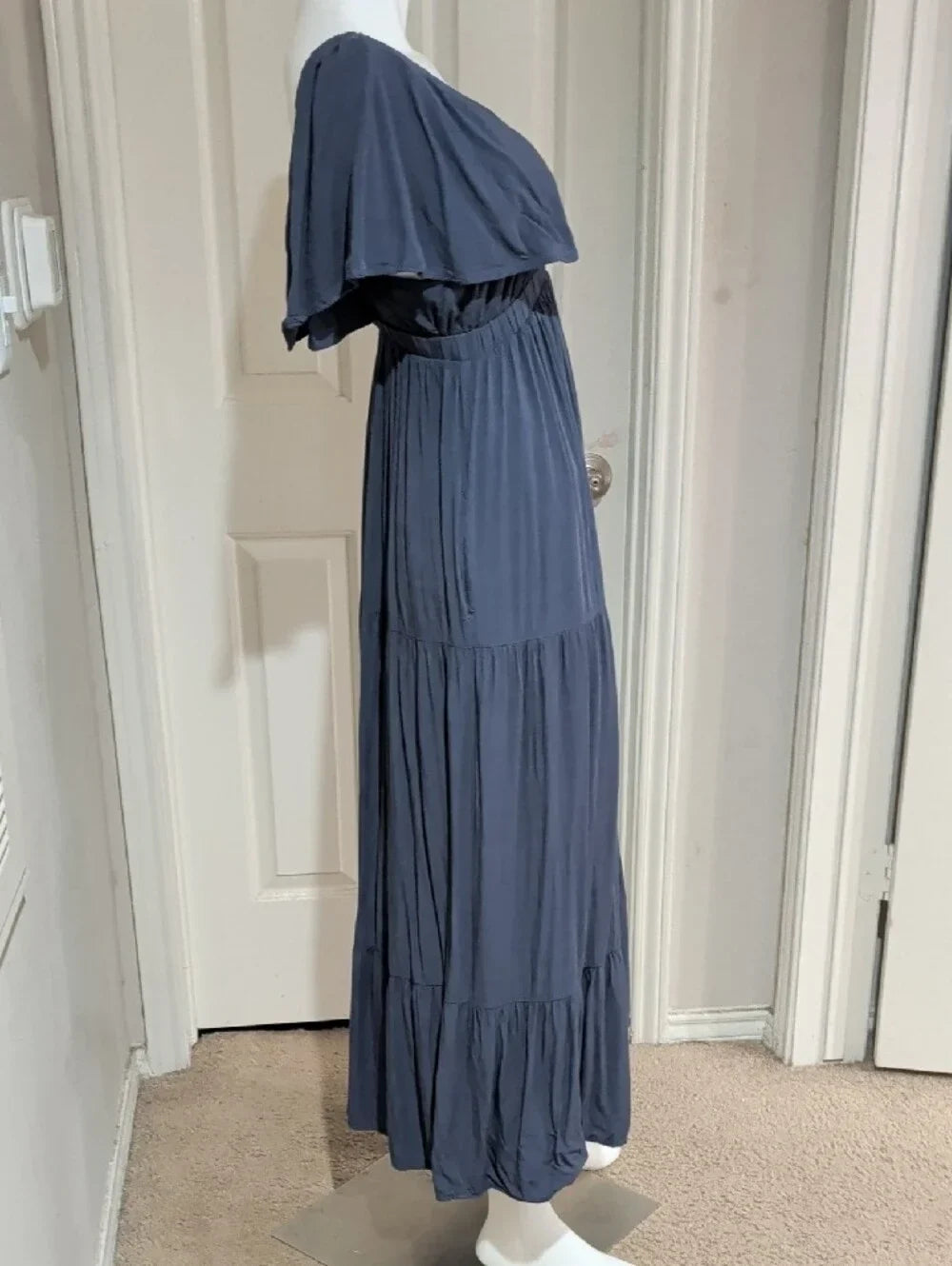 Wishlist Apparel Women's Deep V Tiered Maxi Dress in Slate Blue Medium