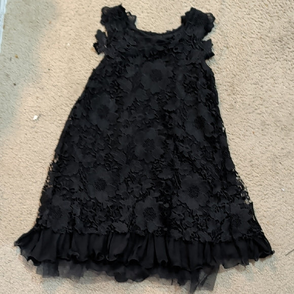 Chic Black Floral Lace Sleeveless Sheer Back Dress Women's Small