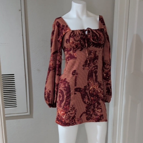 Urban Outfitters Rust Paisley Square-Neck Mini Dress Women's XS