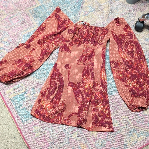 Urban Outfitters Rust Paisley Square-Neck Mini Dress Women's XS