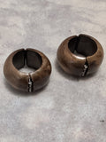 Vintage Faux Wood Round Hoop Clip-On Earrings with Silver Hardware Retro