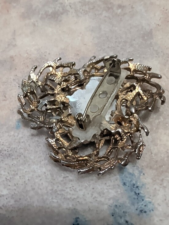 Vintage Blue Rhinestone Silver Brooch Retro Women's Costume Jewelry 2'