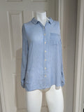DNA Couture Lightweight Blue & White Striped Button-Up Blouse Women's Large