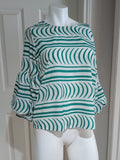 Follow Me Women's Green & White Striped Balloon-Sleeve Blouse New M/L