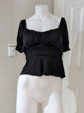 Mi Ami Black Square-Neck Peplum Tie-Waist Blouse Women's Medium