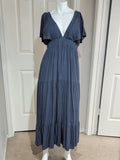 Wishlist Apparel Women's Deep V Tiered Maxi Dress in Slate Blue Medium