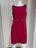 Alyx Sleeveless Red Stretch Sheath Dress with Gold Buckle Belt Women's 8