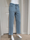 Vintage Sunny33 Online Store Blue Crochet-Style Straight Cropped Jeans Women's L