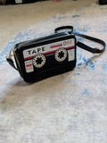 Black Tape Cassette Crossbody Bag - Retro Portable Audio Style, Adjustable Strap