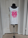 White Tank Top with Pink 'Paper Tiger' Logo Men's Large