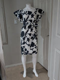 Milly Tailored Blue and White Floral Belted Midi Dress Cotton Women's 8/M New