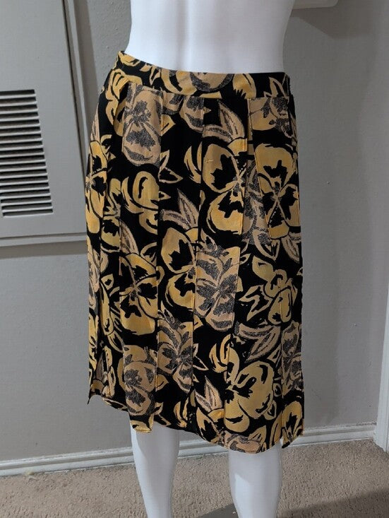 Who What Wear Black & Gold Floral Circle Skirt Cut-Out Pleaded Panels Women's 4
